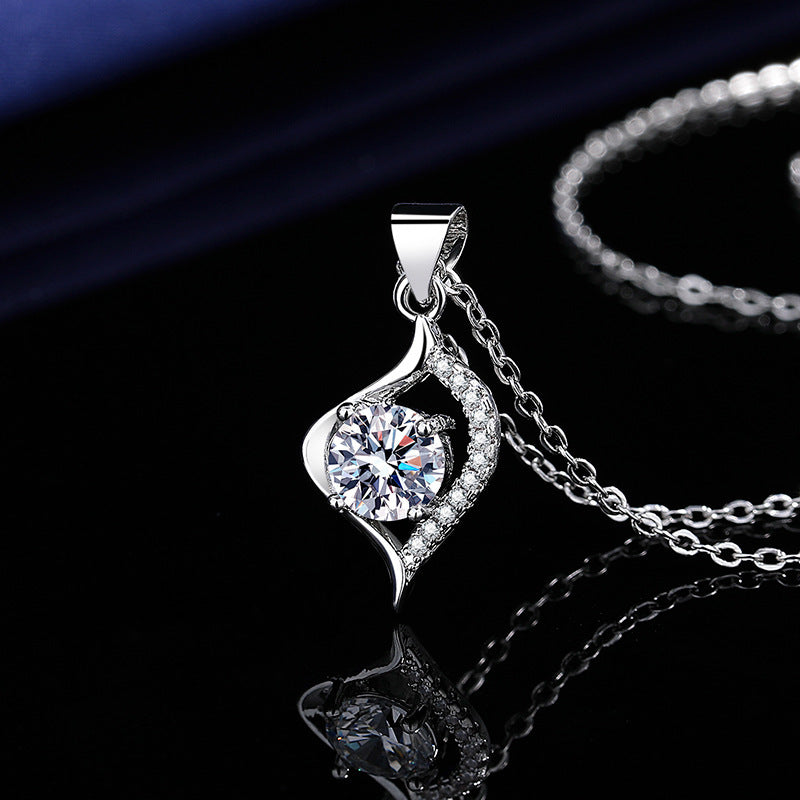 Heart Shape Pendant Necklace For Women In Copper With Zircon Inlay, Electroplated Finish, Featuring Cable Chain