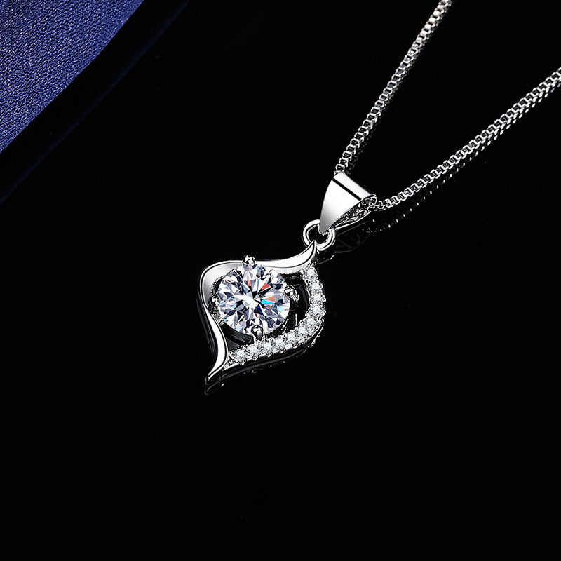 Heart Shape Pendant Necklace For Women In Copper With Zircon Inlay, Electroplated Finish, Featuring Cable Chain