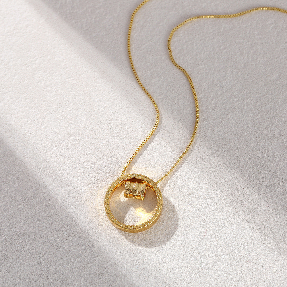 Luxurious Gold Double Ring Pendant Necklace For Women With Copper Alloy And Box Chain