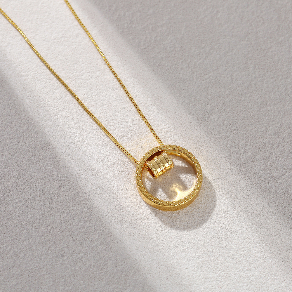 Luxurious Gold Double Ring Pendant Necklace For Women With Copper Alloy And Box Chain