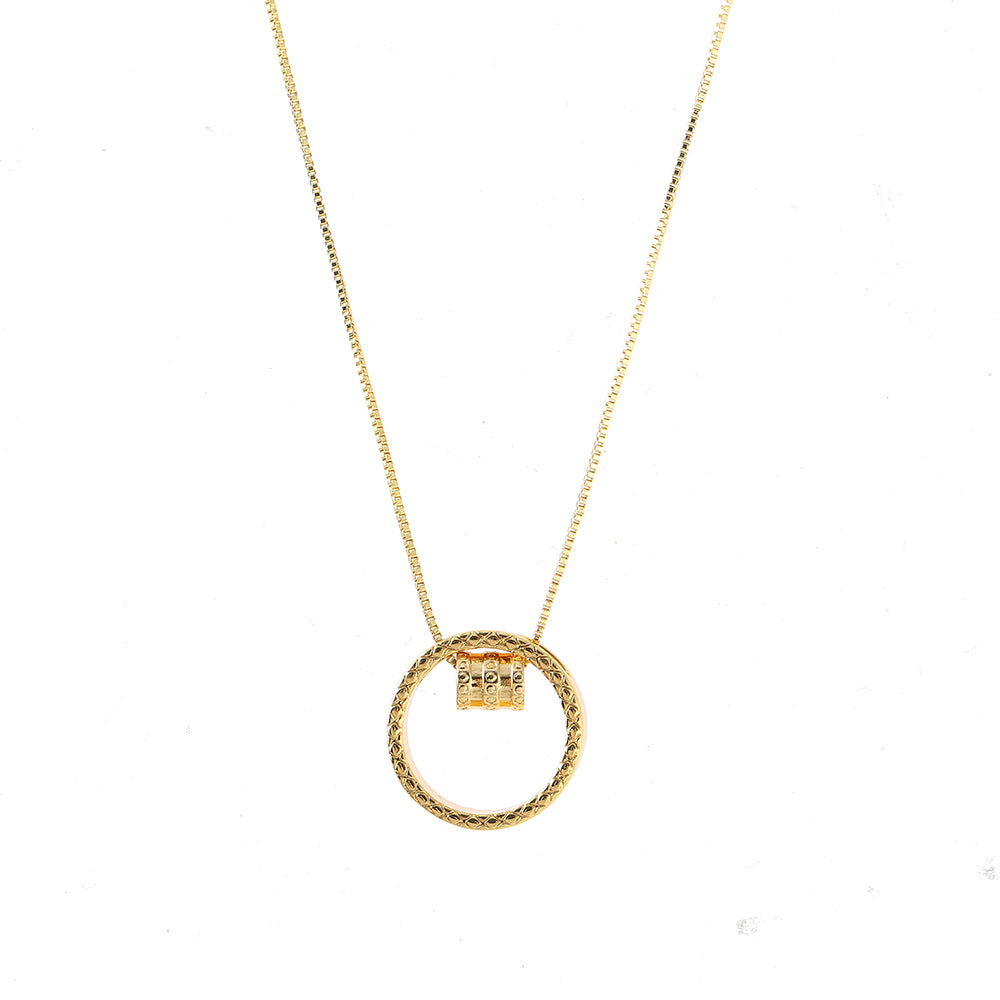 Luxurious Gold Double Ring Pendant Necklace For Women With Copper Alloy And Box Chain