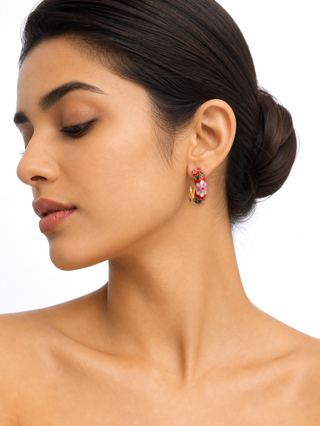Flowers Earrings For Women In Ethnic Style Featuring Enamel Craft And Colour Alloy Material