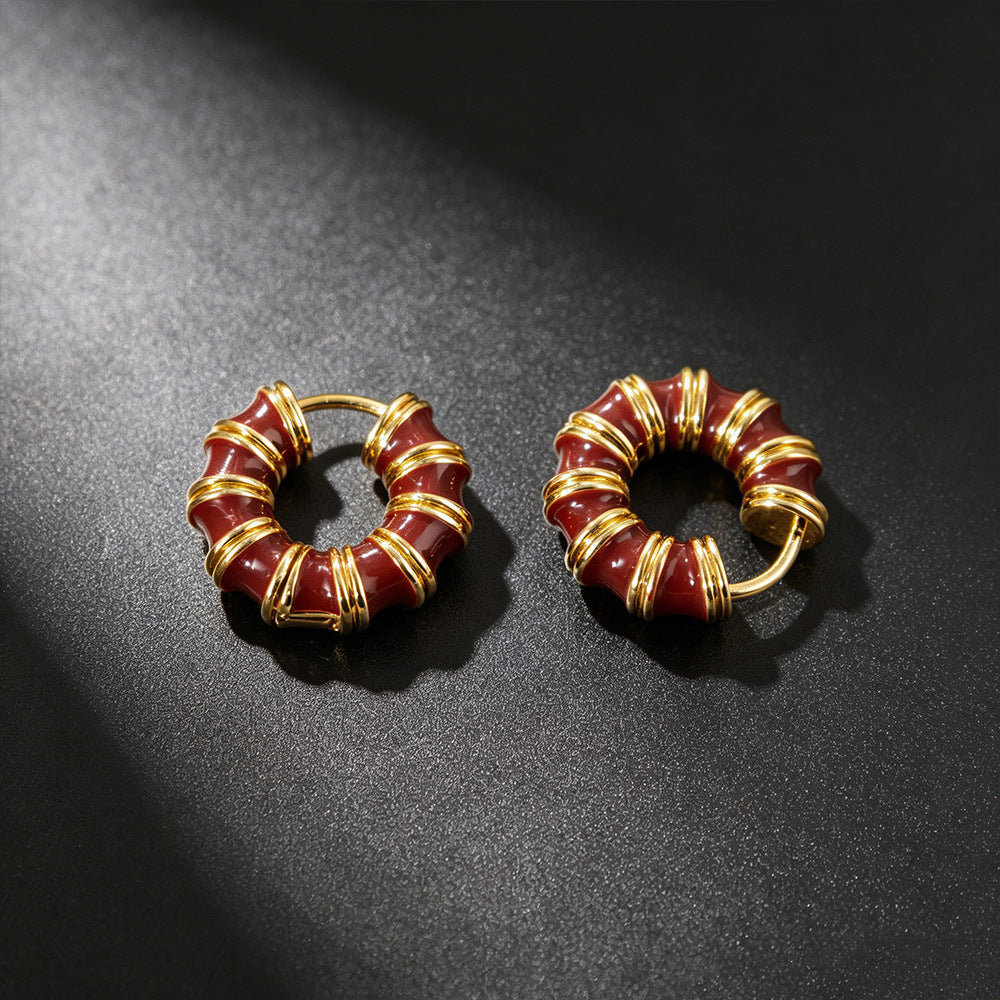 Elegant Circle Enamel Earrings For Women, Electroplated Copper With Gold Plating Process
