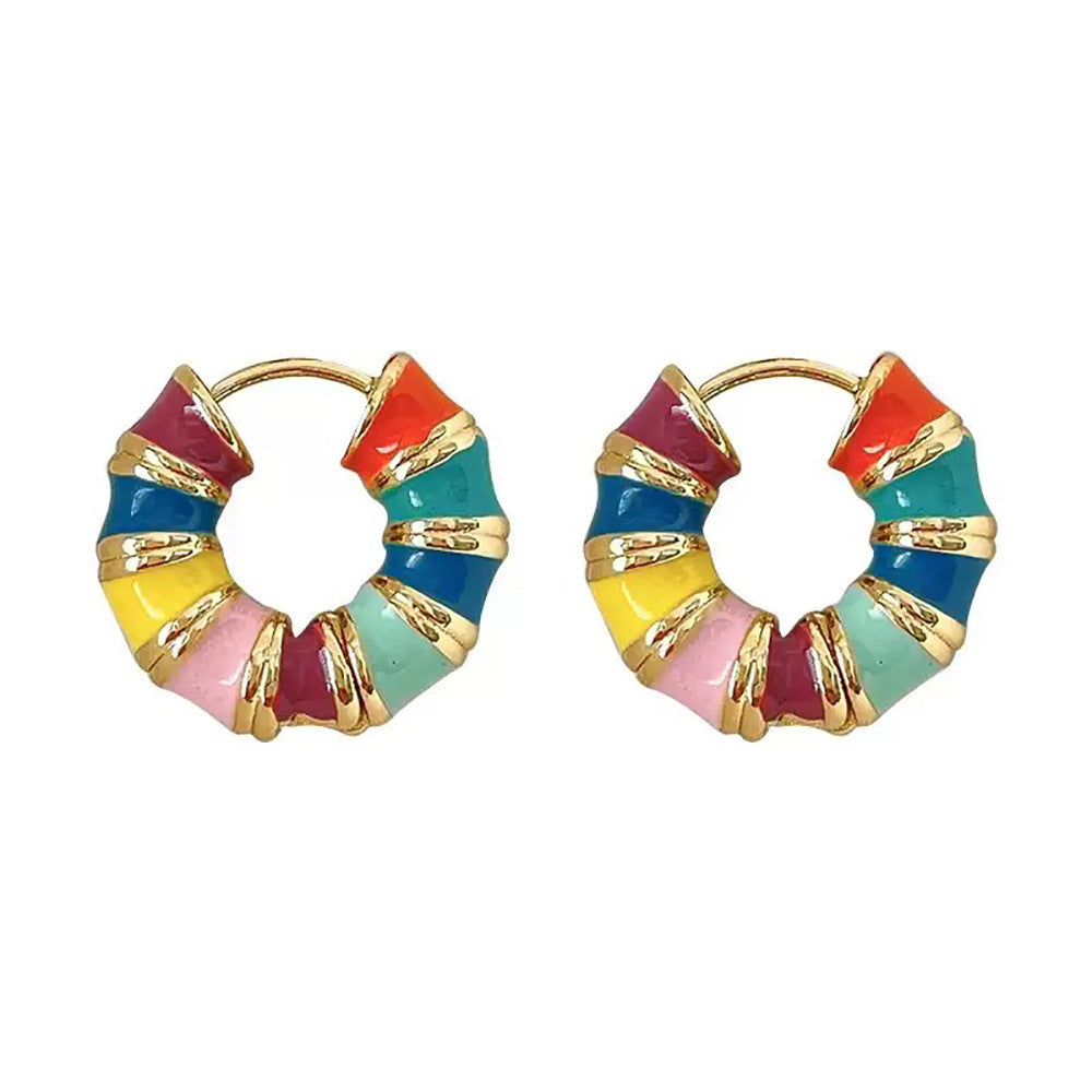 Elegant Circle Enamel Earrings For Women, Electroplated Copper With Gold Plating Process