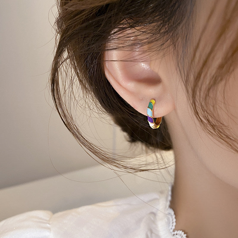 Circle Enamel Earrings For Women Made Of Copper With Real Gold Plated Finish In Colourful Design