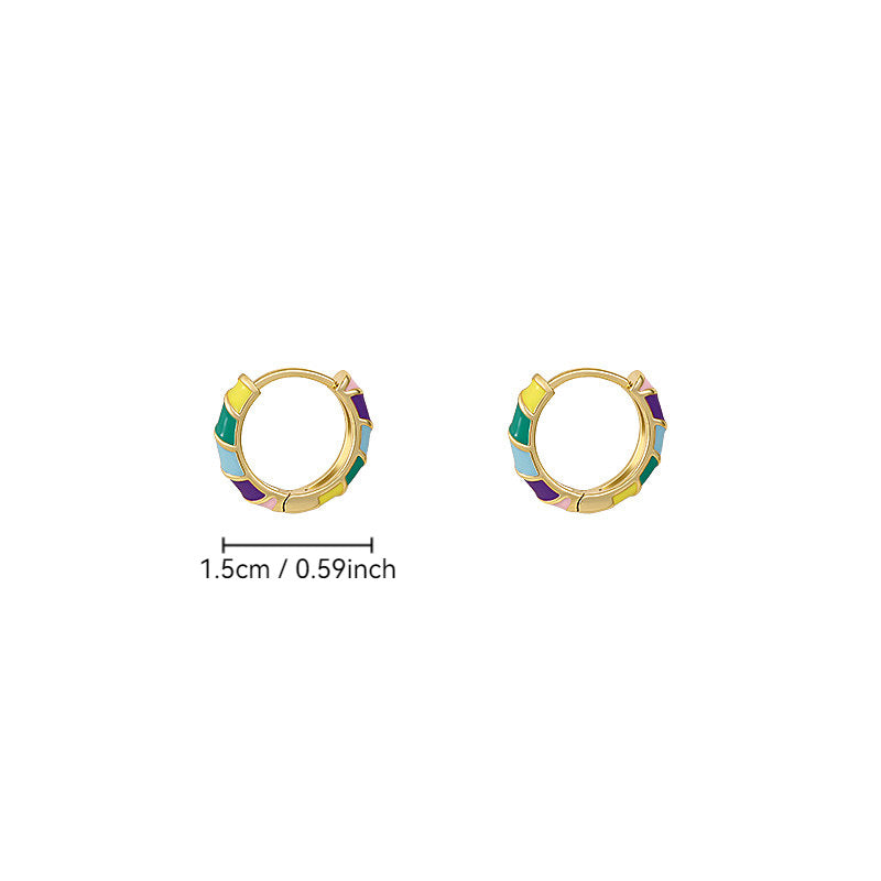 Circle Enamel Earrings For Women Made Of Copper With Real Gold Plated Finish In Colourful Design