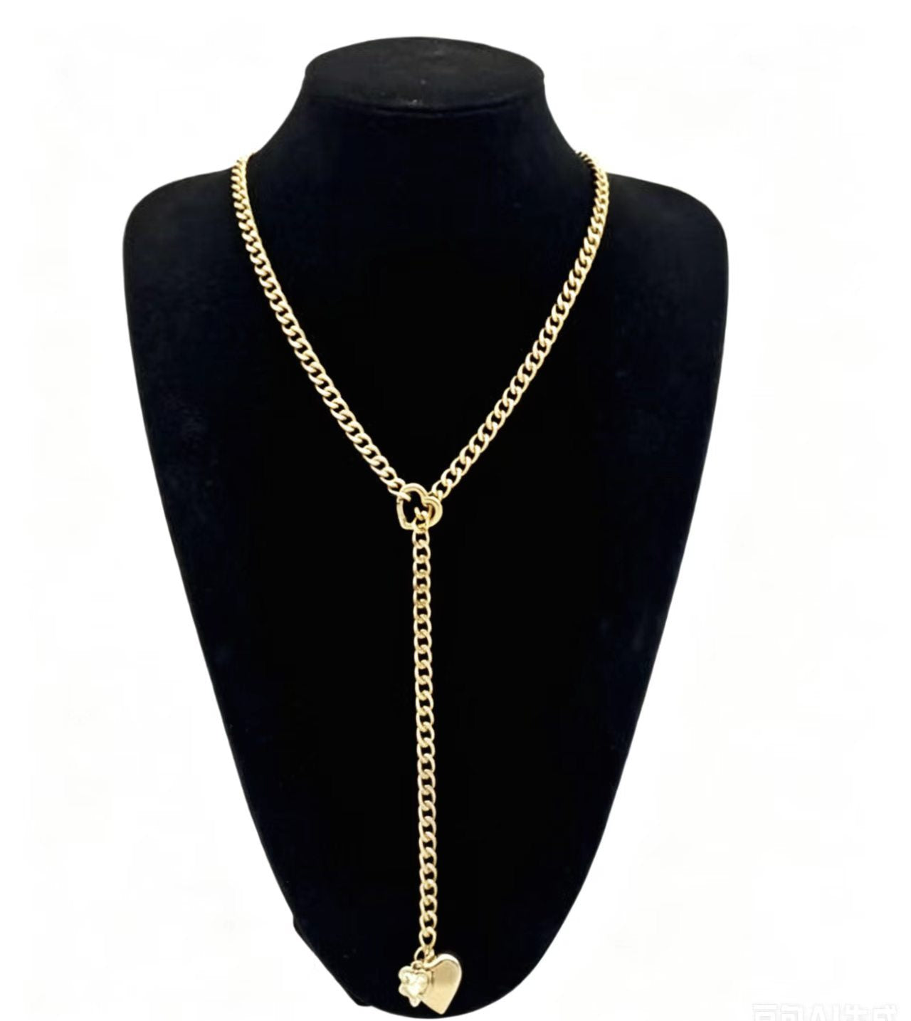 Heart Shape Cuban Chain Link Necklace For Women In Gold Featuring Electroplated 304 Stainless Steel Cuban Link Chain