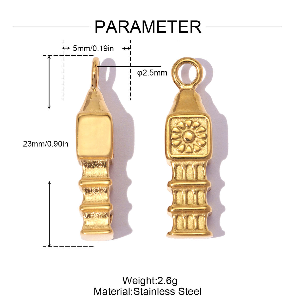 Lucky Heart Pendant 3 PCS Set In 304 Stainless Steel With 18K Real Gold Plating 0.03-0.05µm Thickness