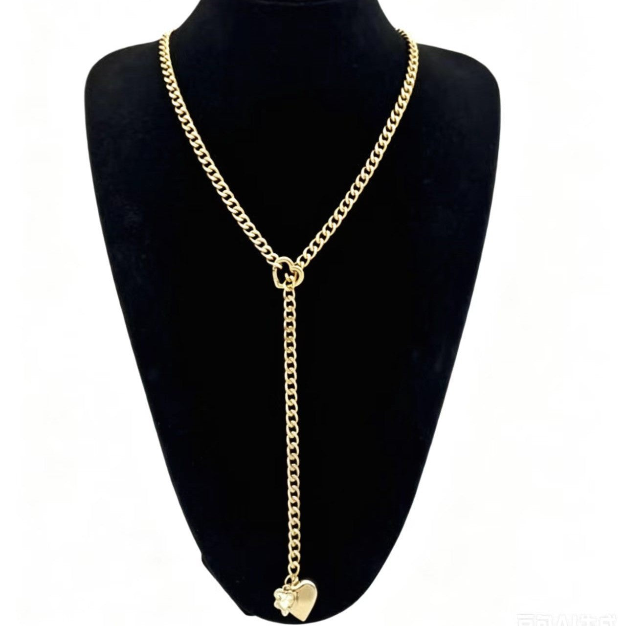 Heart Shape Cuban Chain Link Necklace For Women In Gold Featuring Electroplated 304 Stainless Steel Cuban Link Chain