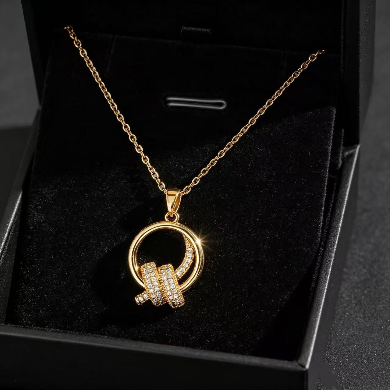 Heart Shape Necklace For Women In Titanium Steel With Zircon Inlay, Featuring PVD Coated 18K Real Gold Plated Copper Pendant