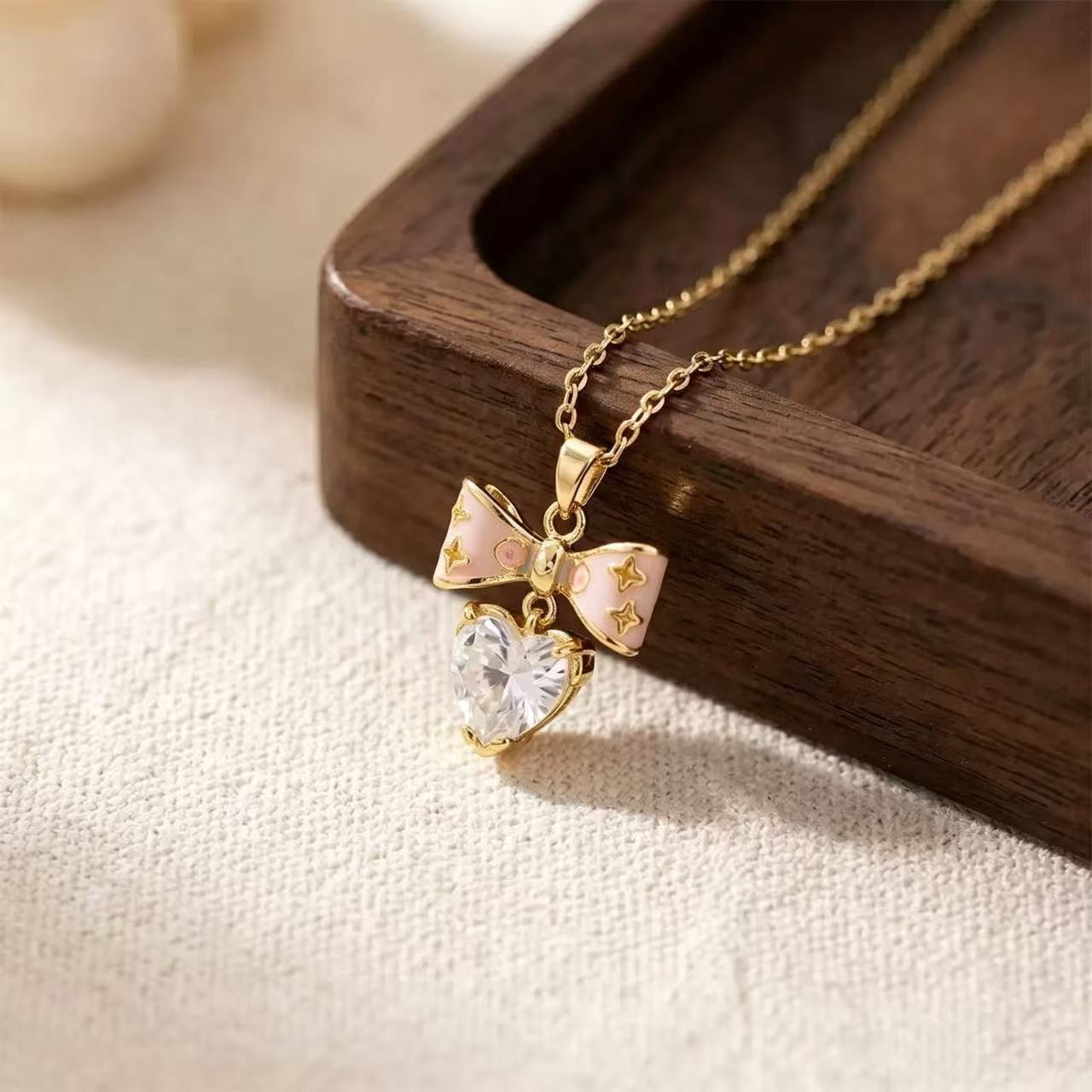 Heart Shape Necklace For Women In Titanium Steel With Zircon Inlay, Featuring PVD Coated 18K Real Gold Plated Copper Pendant