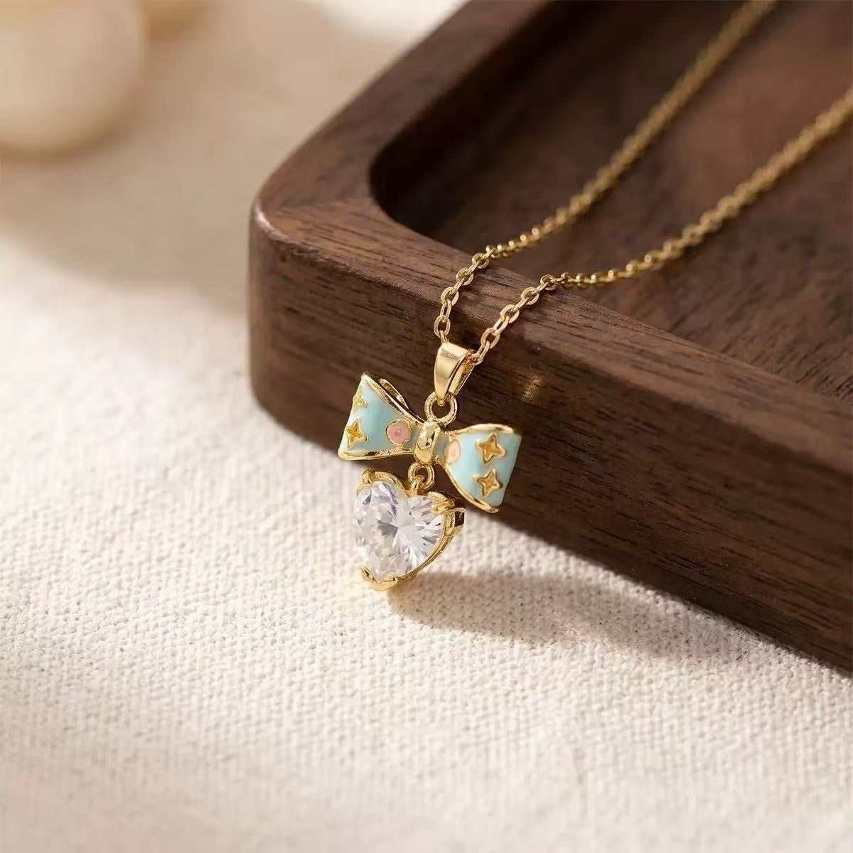 Heart Shape Necklace For Women In Titanium Steel With Zircon Inlay, Featuring PVD Coated 18K Real Gold Plated Copper Pendant
