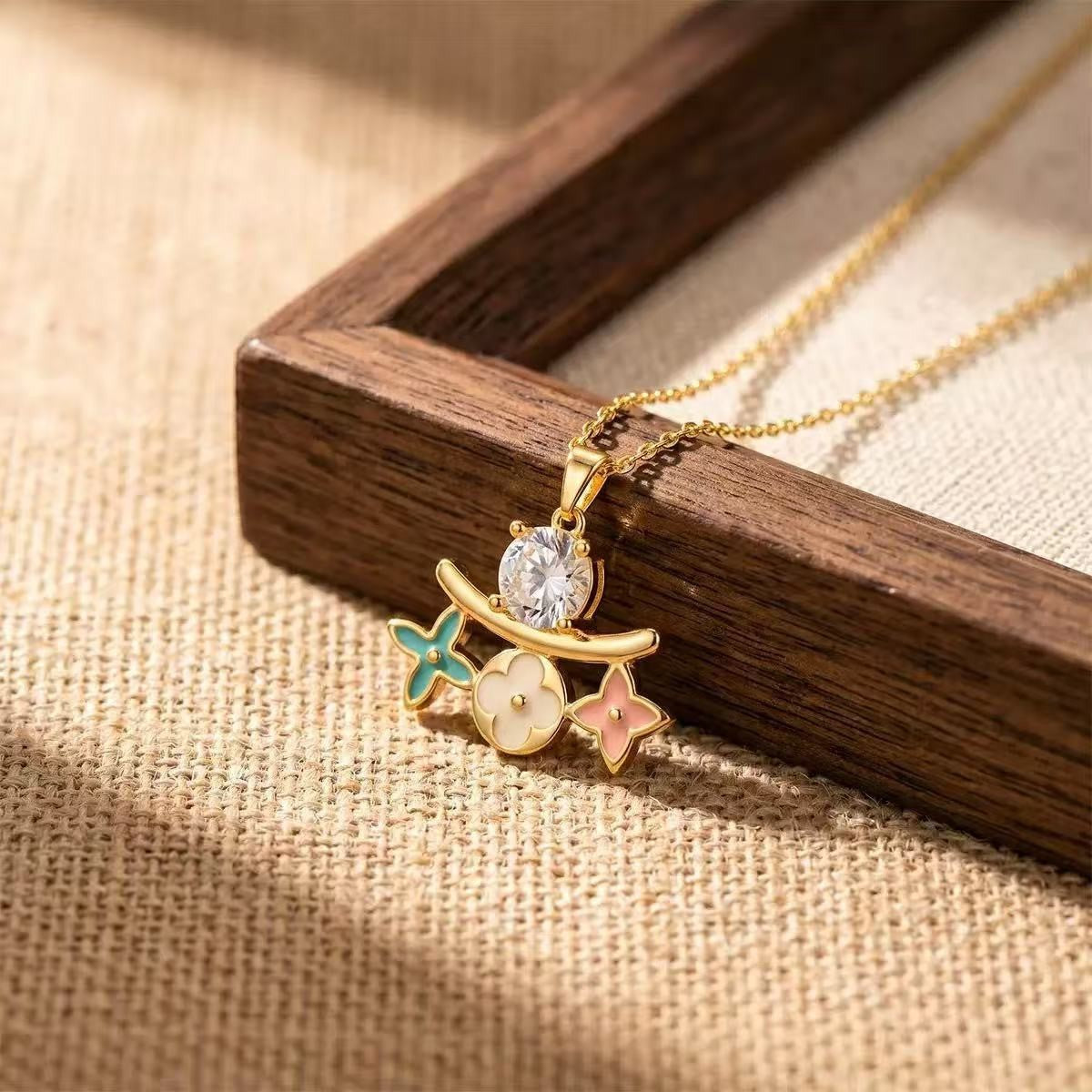 Heart Shape Necklace For Women In Titanium Steel With Zircon Inlay, Featuring PVD Coated 18K Real Gold Plated Copper Pendant