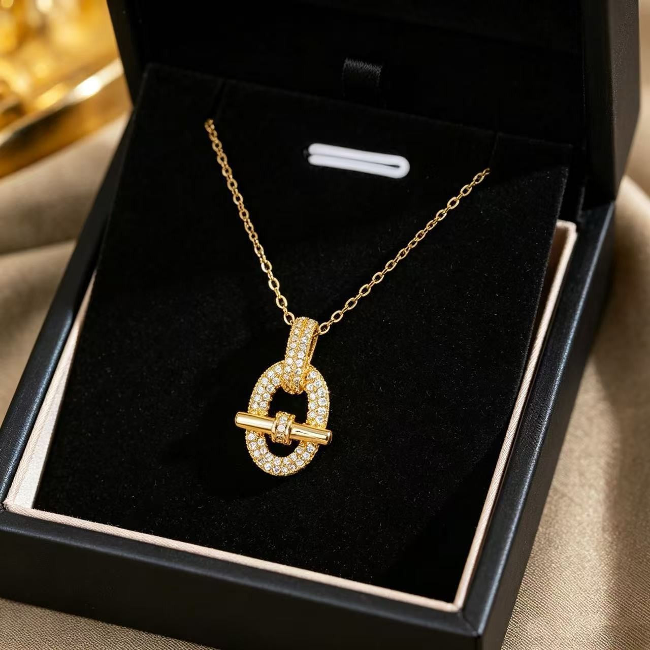 Heart Shape Necklace For Women In Titanium Steel With Zircon Inlay, Featuring PVD Coated 18K Real Gold Plated Copper Pendant