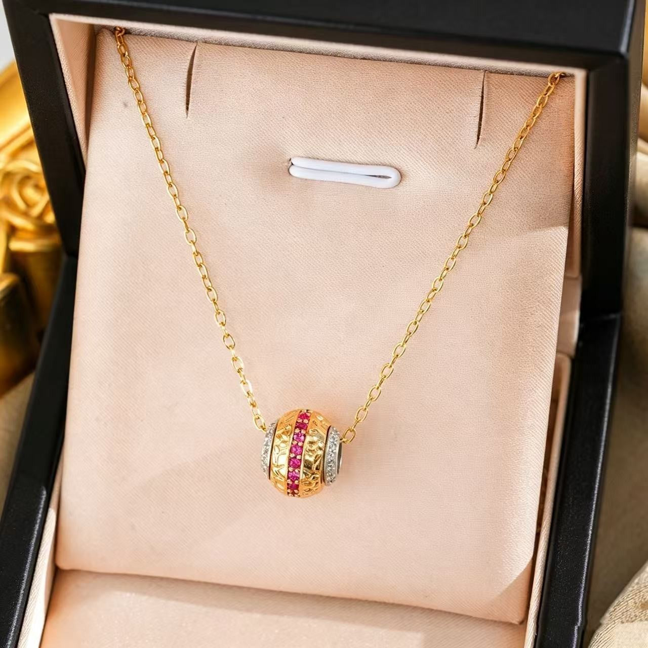 Heart Shape Necklace For Women In Titanium Steel With Zircon Inlay, Featuring PVD Coated 18K Real Gold Plated Copper Pendant