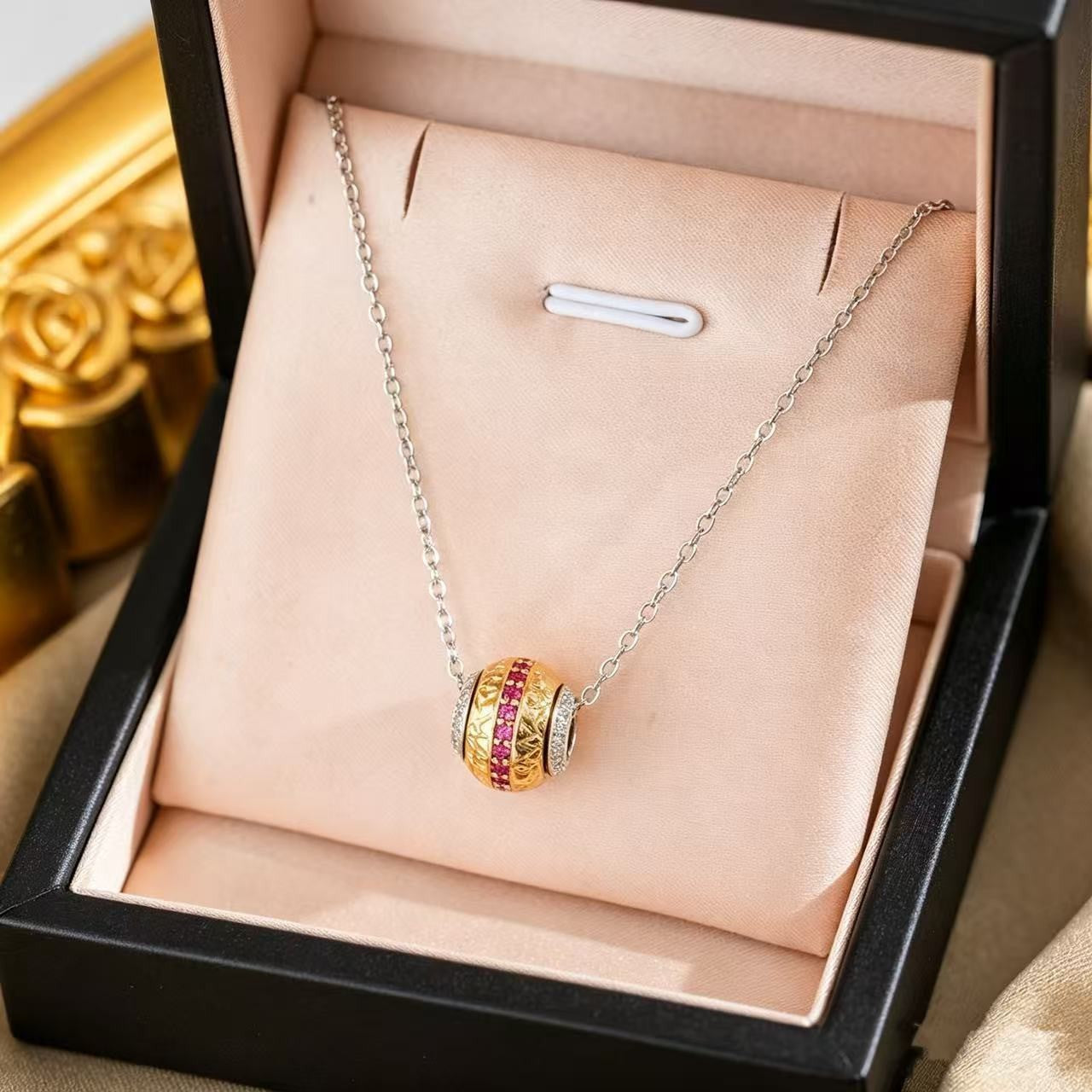 Heart Shape Necklace For Women In Titanium Steel With Zircon Inlay, Featuring PVD Coated 18K Real Gold Plated Copper Pendant
