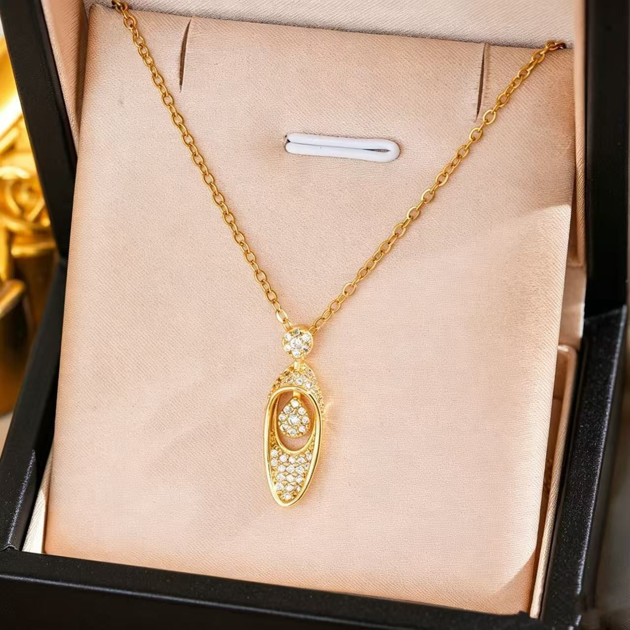 Heart Shape Necklace For Women In Titanium Steel With Zircon Inlay, Featuring PVD Coated 18K Real Gold Plated Copper Pendant