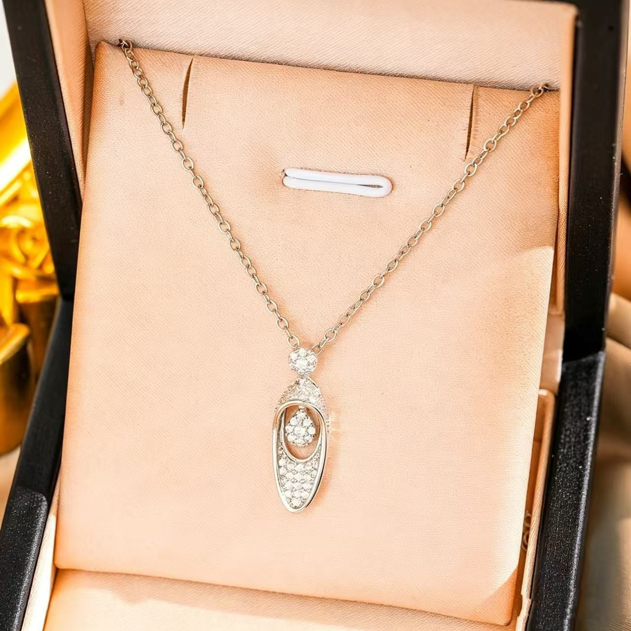 Heart Shape Necklace For Women In Titanium Steel With Zircon Inlay, Featuring PVD Coated 18K Real Gold Plated Copper Pendant