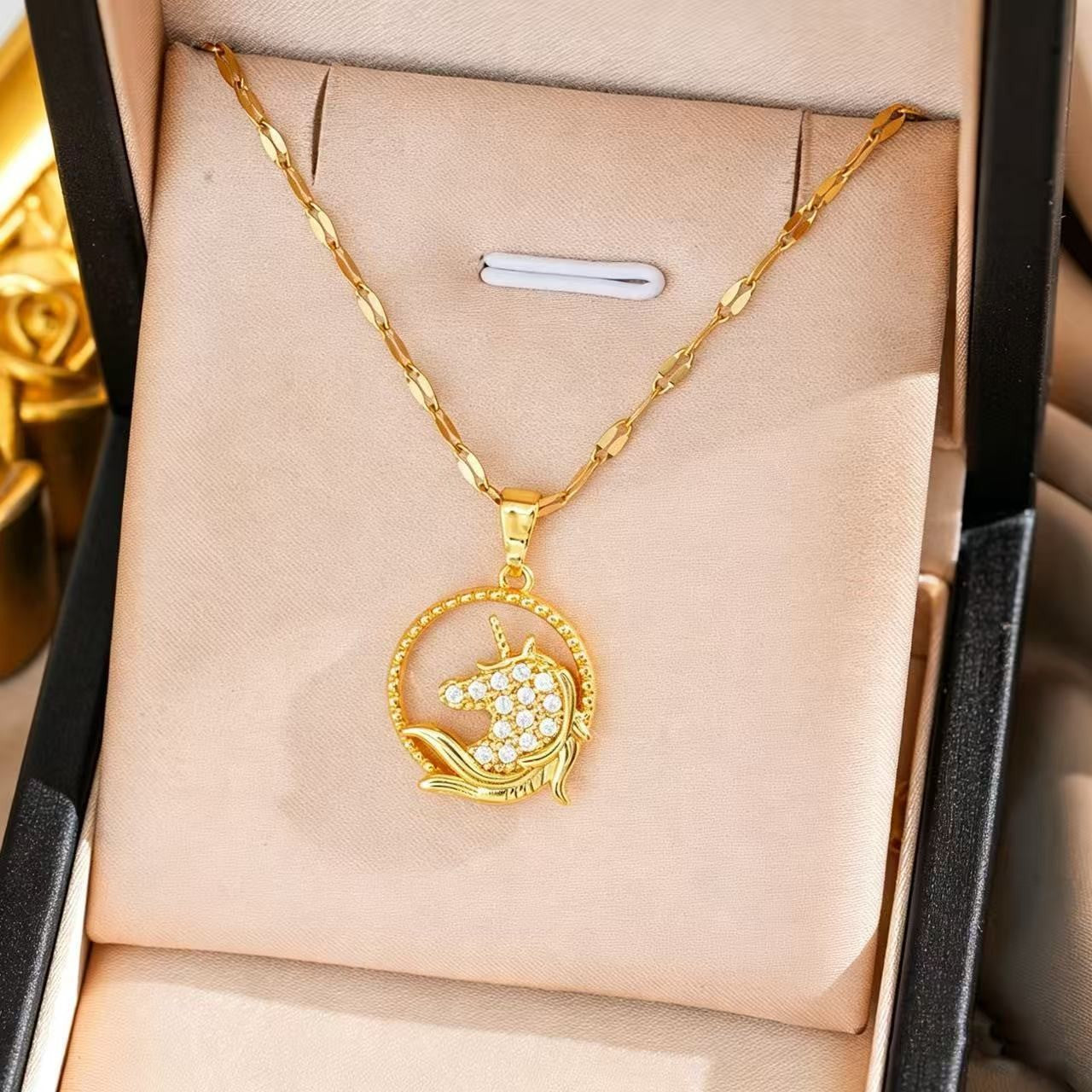 Heart Shape Necklace For Women In Titanium Steel With Zircon Inlay, Featuring PVD Coated 18K Real Gold Plated Copper Pendant