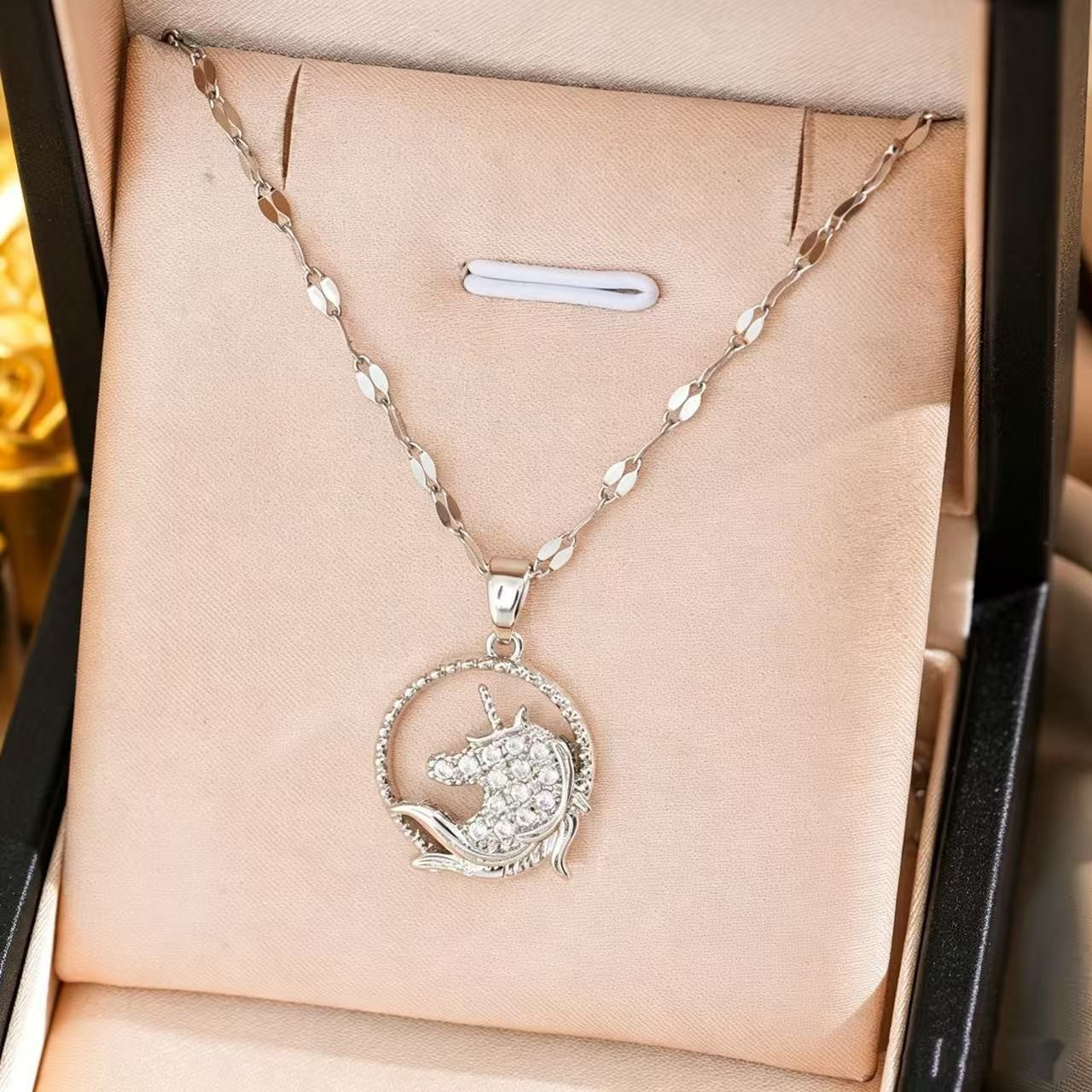 Heart Shape Necklace For Women In Titanium Steel With Zircon Inlay, Featuring PVD Coated 18K Real Gold Plated Copper Pendant