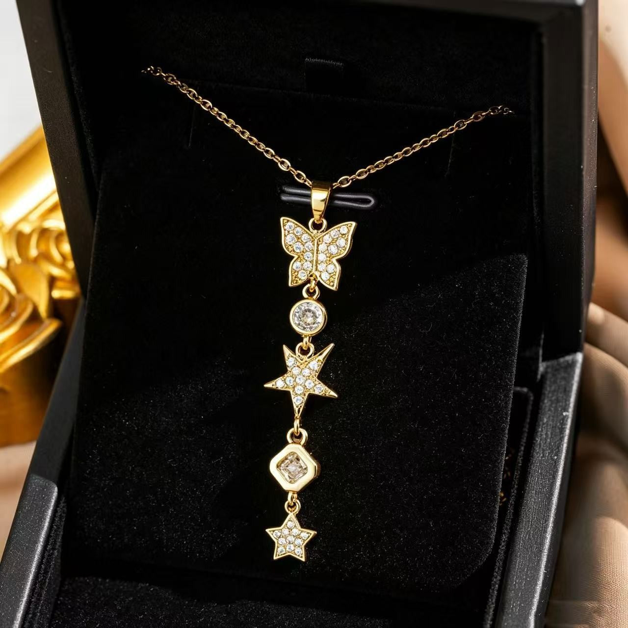 Heart Shape Necklace For Women In Titanium Steel With Zircon Inlay, Featuring PVD Coated 18K Real Gold Plated Copper Pendant