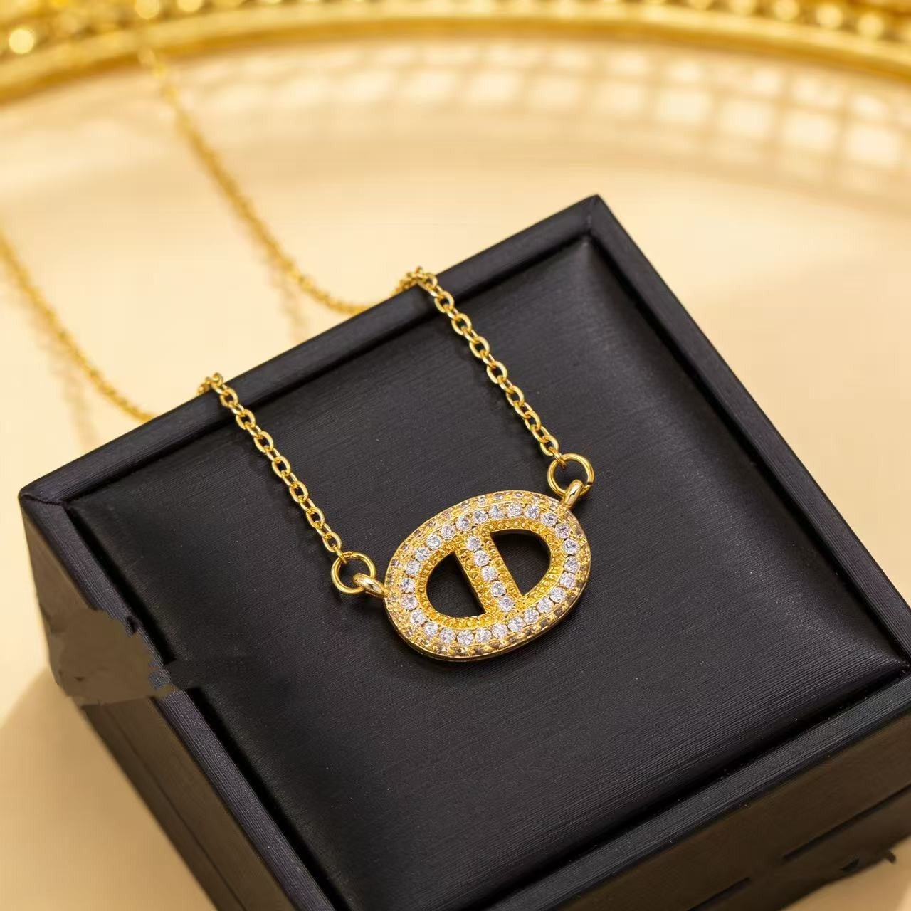 Heart Shape Necklace For Women In Titanium Steel With Zircon Inlay, Featuring PVD Coated 18K Real Gold Plated Copper Pendant
