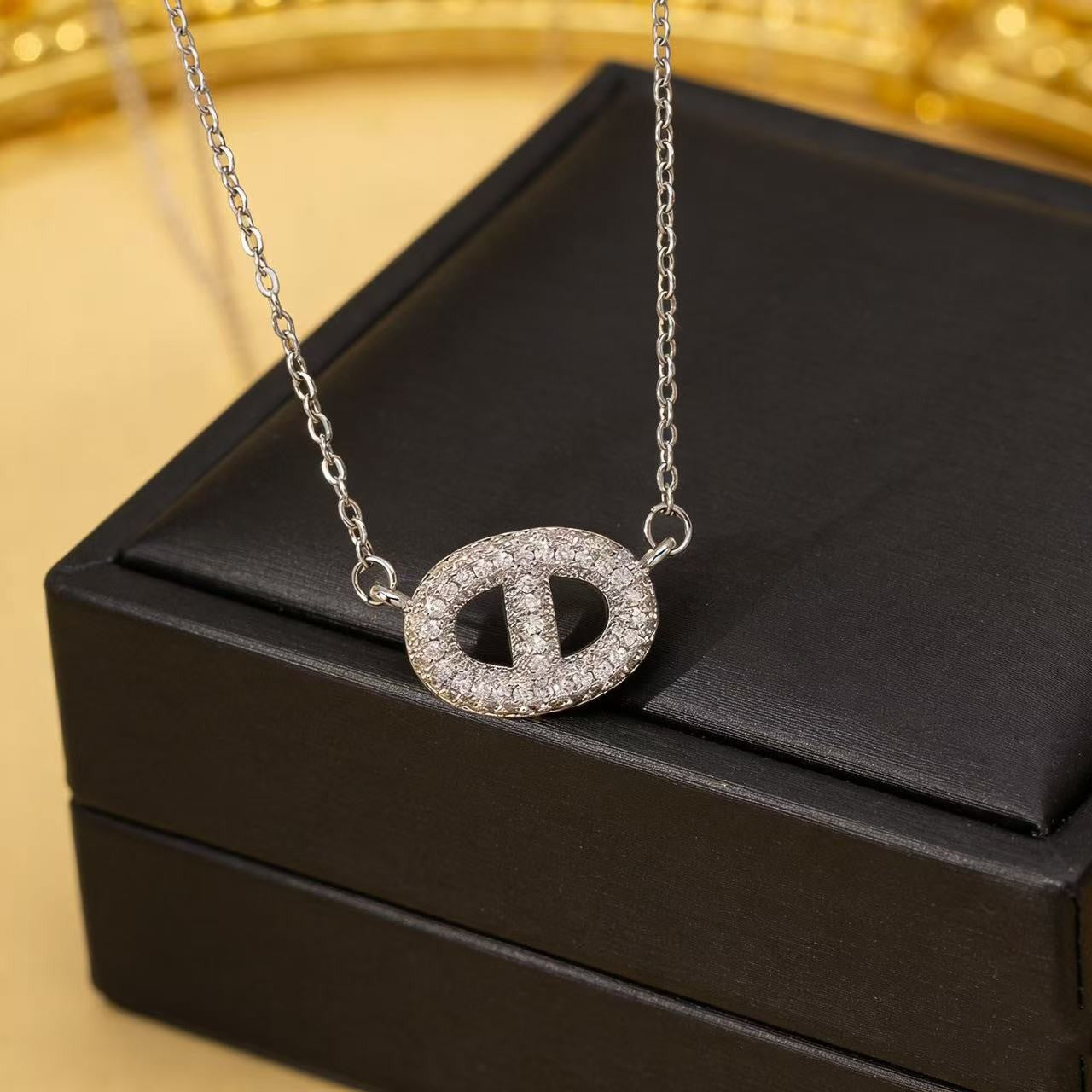 Heart Shape Necklace For Women In Titanium Steel With Zircon Inlay, Featuring PVD Coated 18K Real Gold Plated Copper Pendant
