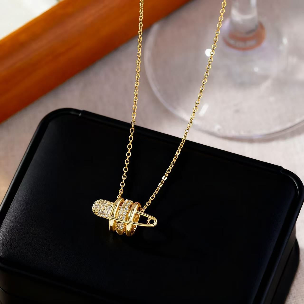 Heart Shape Necklace For Women In Titanium Steel With Zircon Inlay, Featuring PVD Coated 18K Real Gold Plated Copper Pendant
