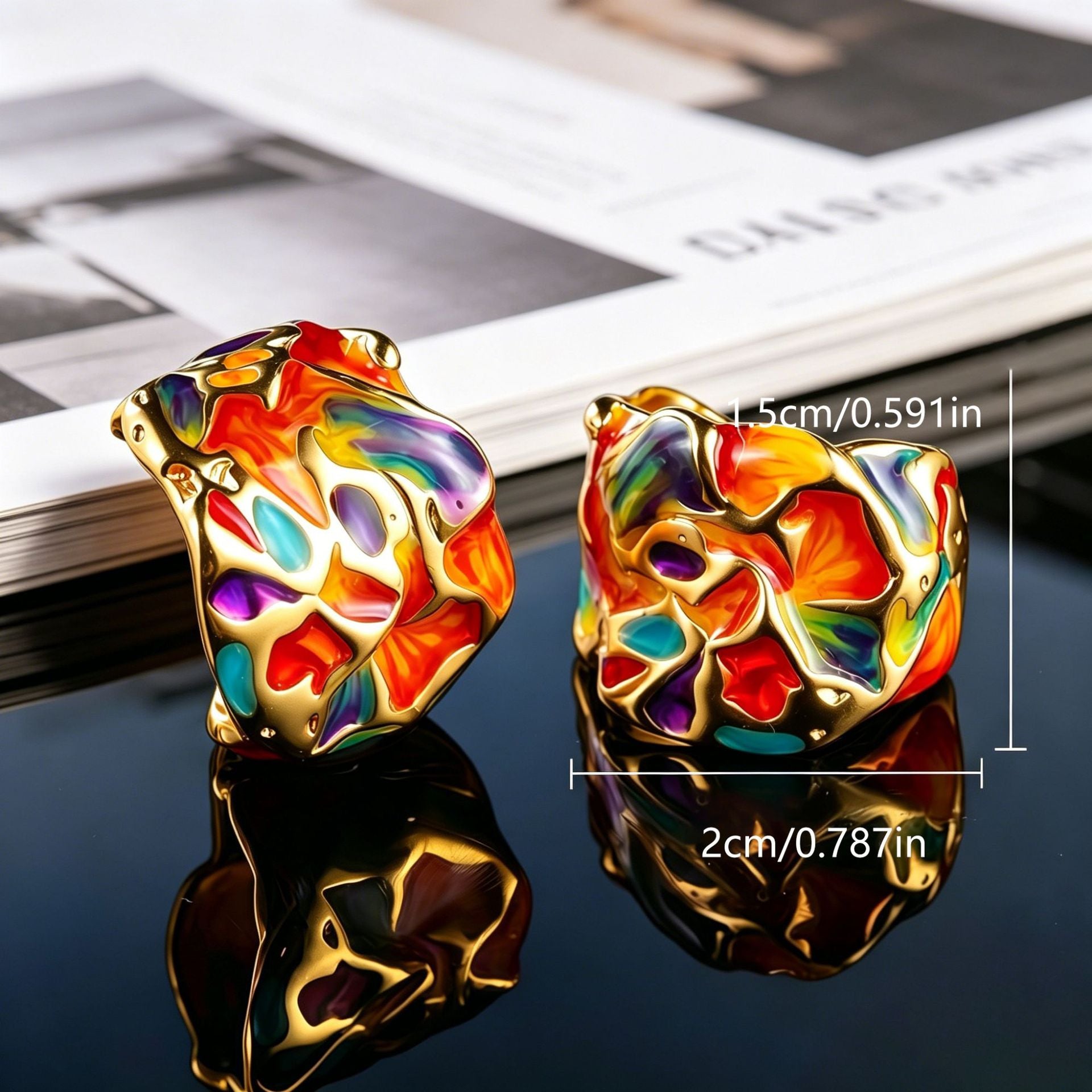 Exaggerated Irregular Enamel Earrings For Women With Copper Studs