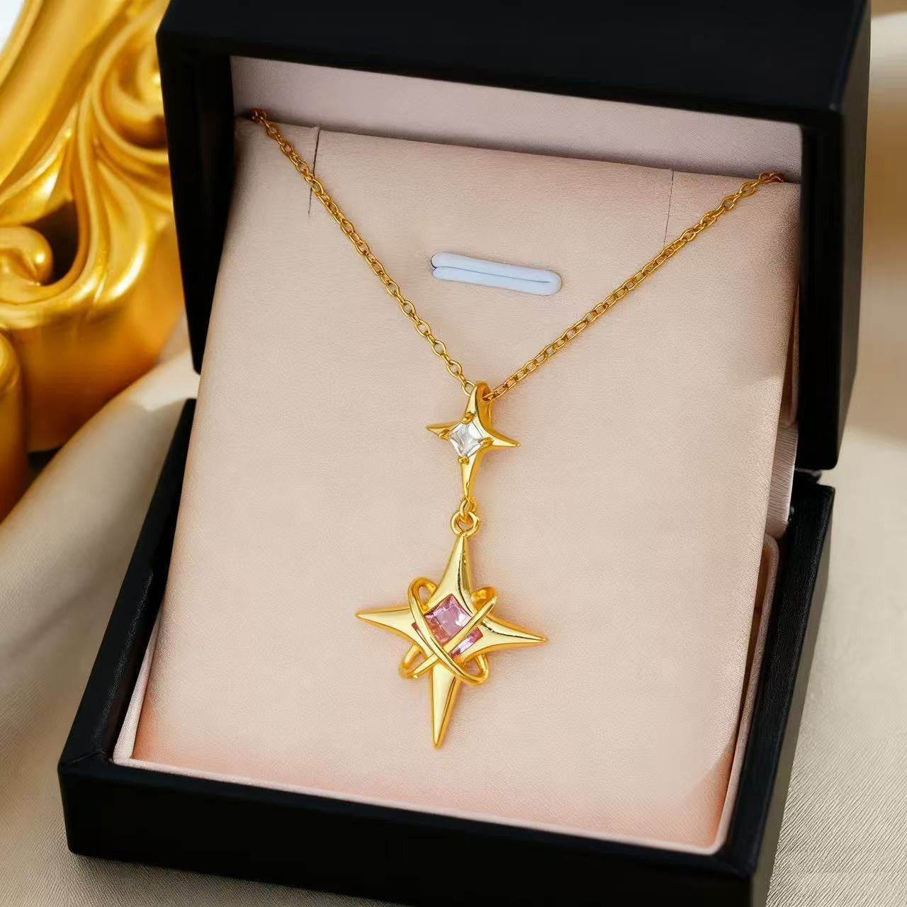 Heart Shape Necklace For Women In Titanium Steel With Zircon Inlay, Featuring PVD Coated 18K Real Gold Plated Copper Pendant