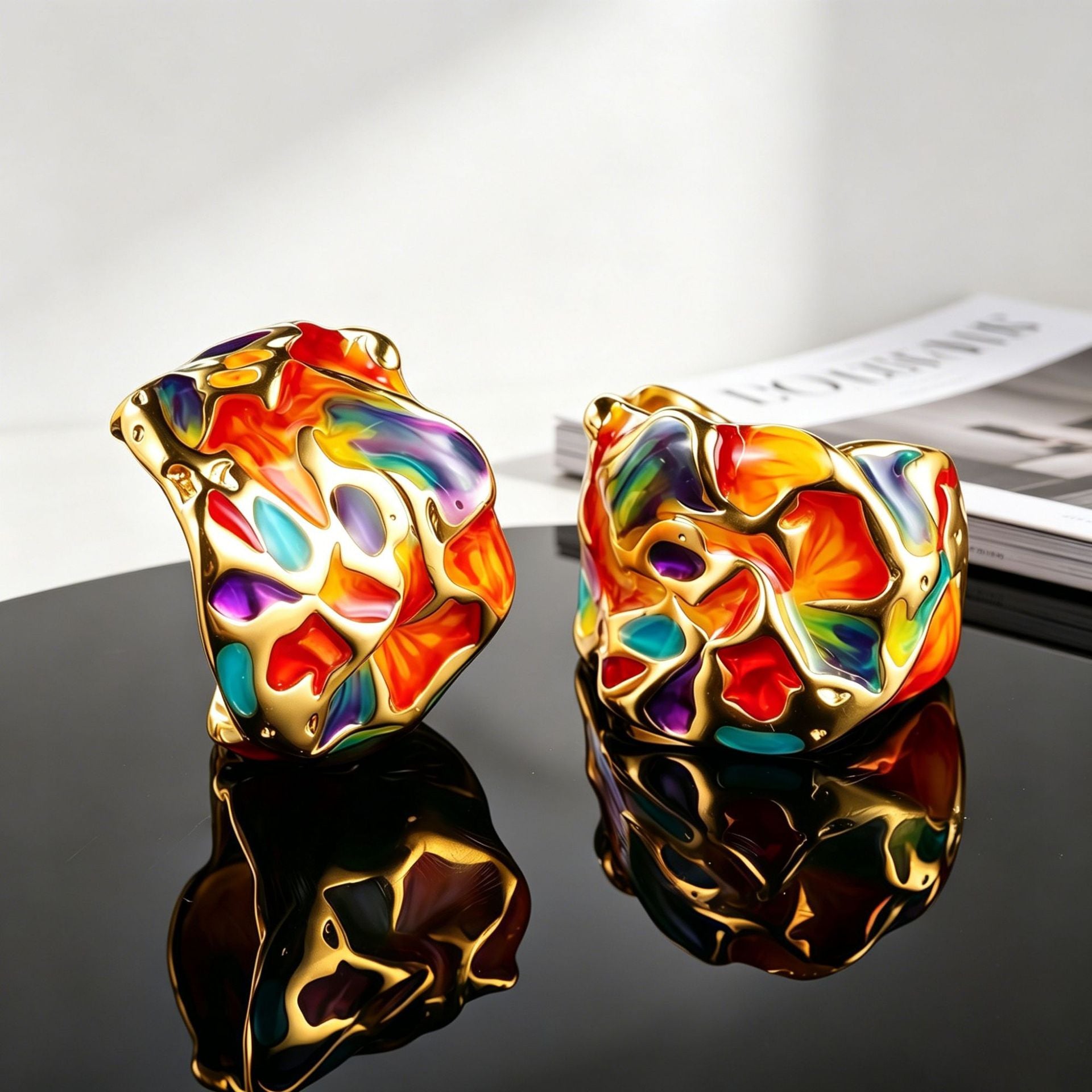 Exaggerated Irregular Enamel Earrings For Women With Copper Studs