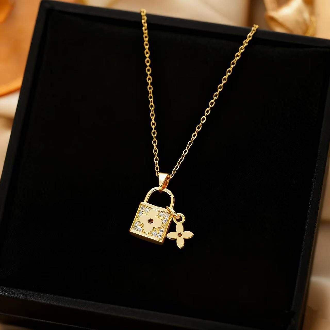 Heart Shape Necklace For Women In Titanium Steel With Zircon Inlay, Featuring PVD Coated 18K Real Gold Plated Copper Pendant