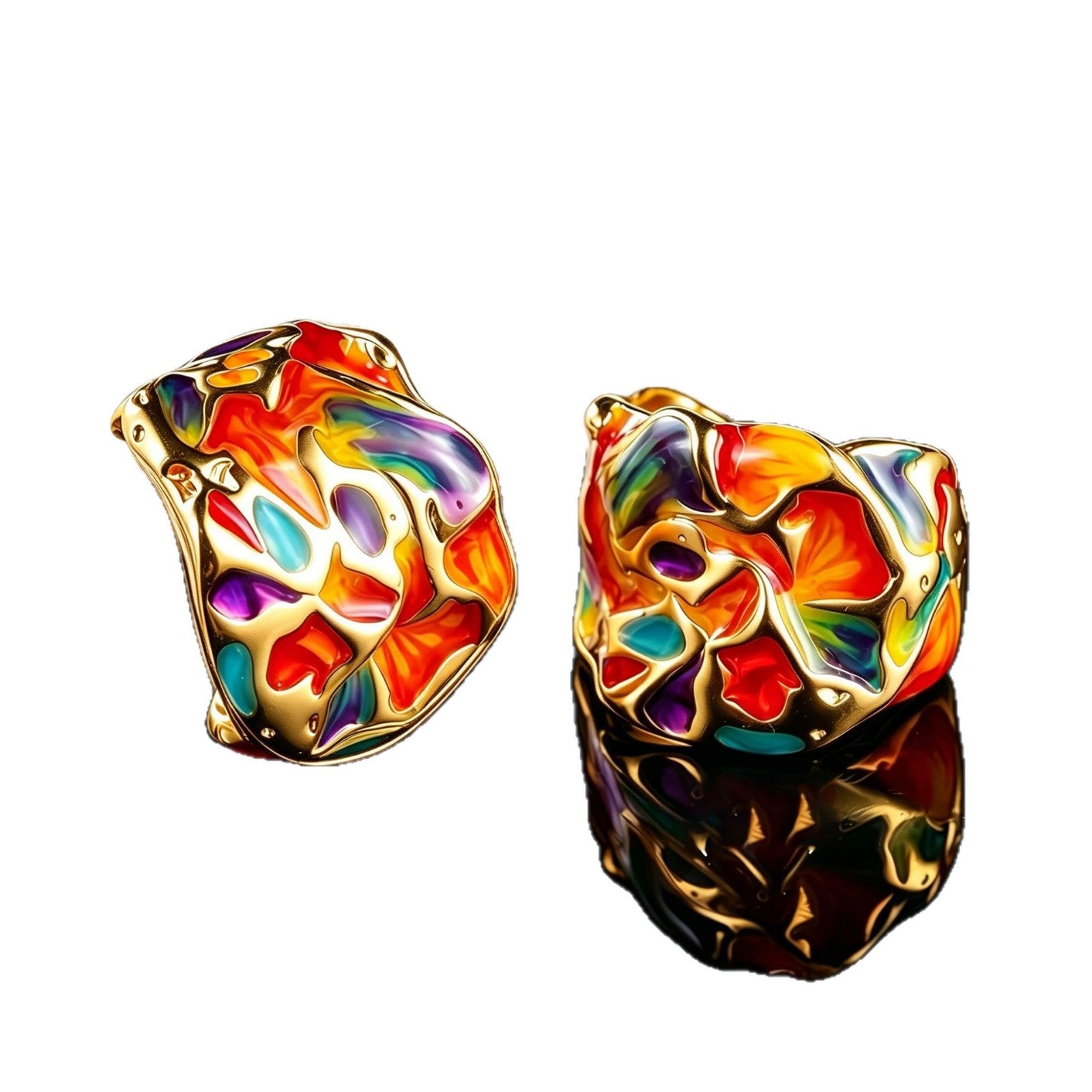 Exaggerated Irregular Enamel Earrings For Women With Copper Studs