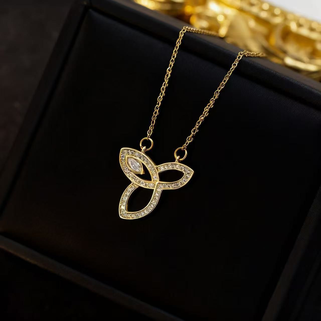 Heart Shape Necklace For Women In Titanium Steel With Zircon Inlay, Featuring PVD Coated 18K Real Gold Plated Copper Pendant