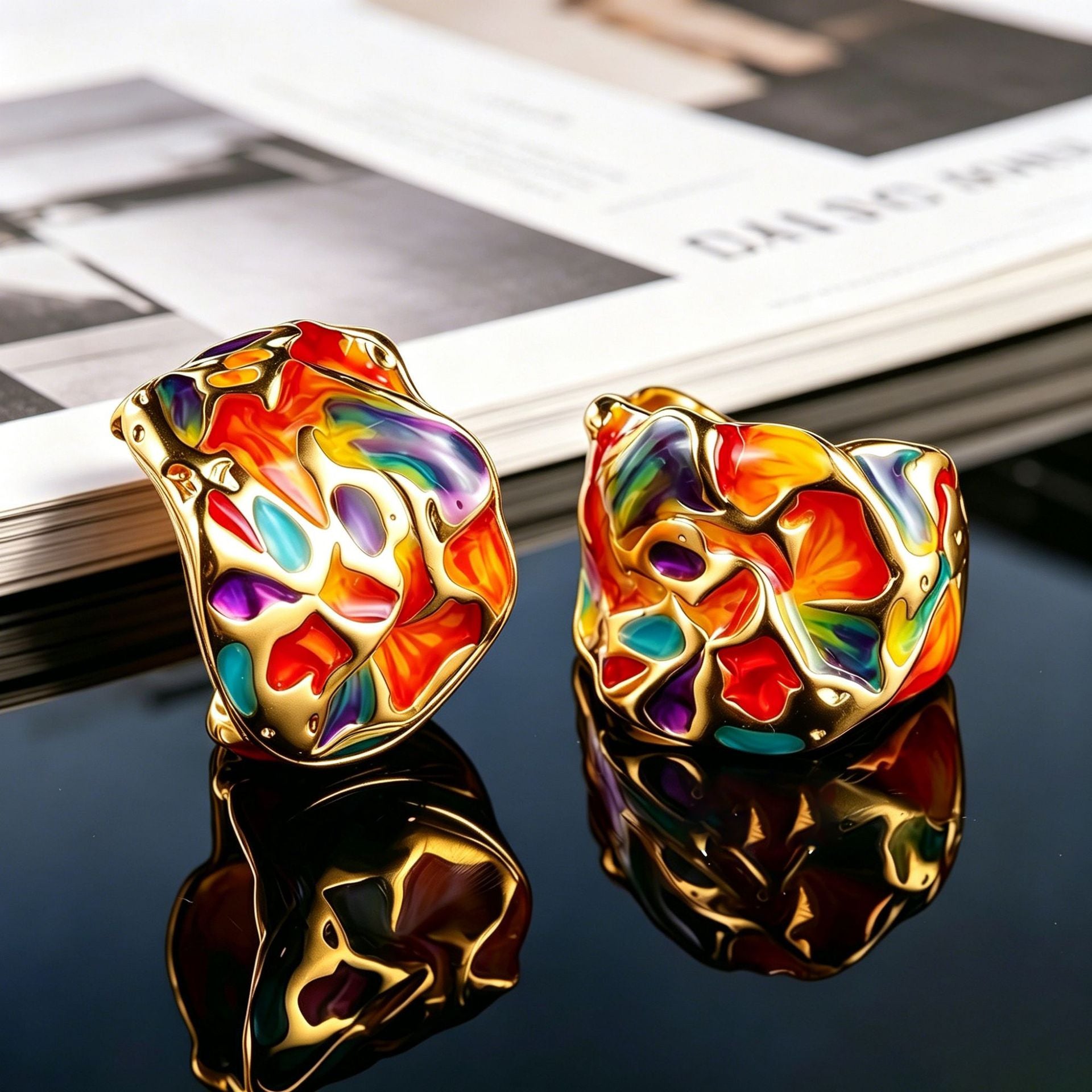 Exaggerated Irregular Enamel Earrings For Women With Copper Studs