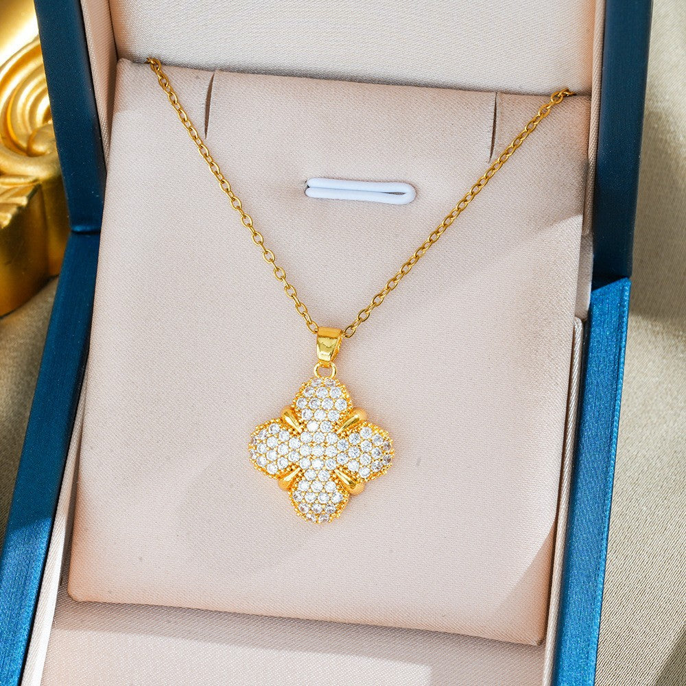 Heart Shape Necklace For Women In Titanium Steel With Zircon Inlay, Featuring PVD Coated 18K Real Gold Plated Copper Pendant