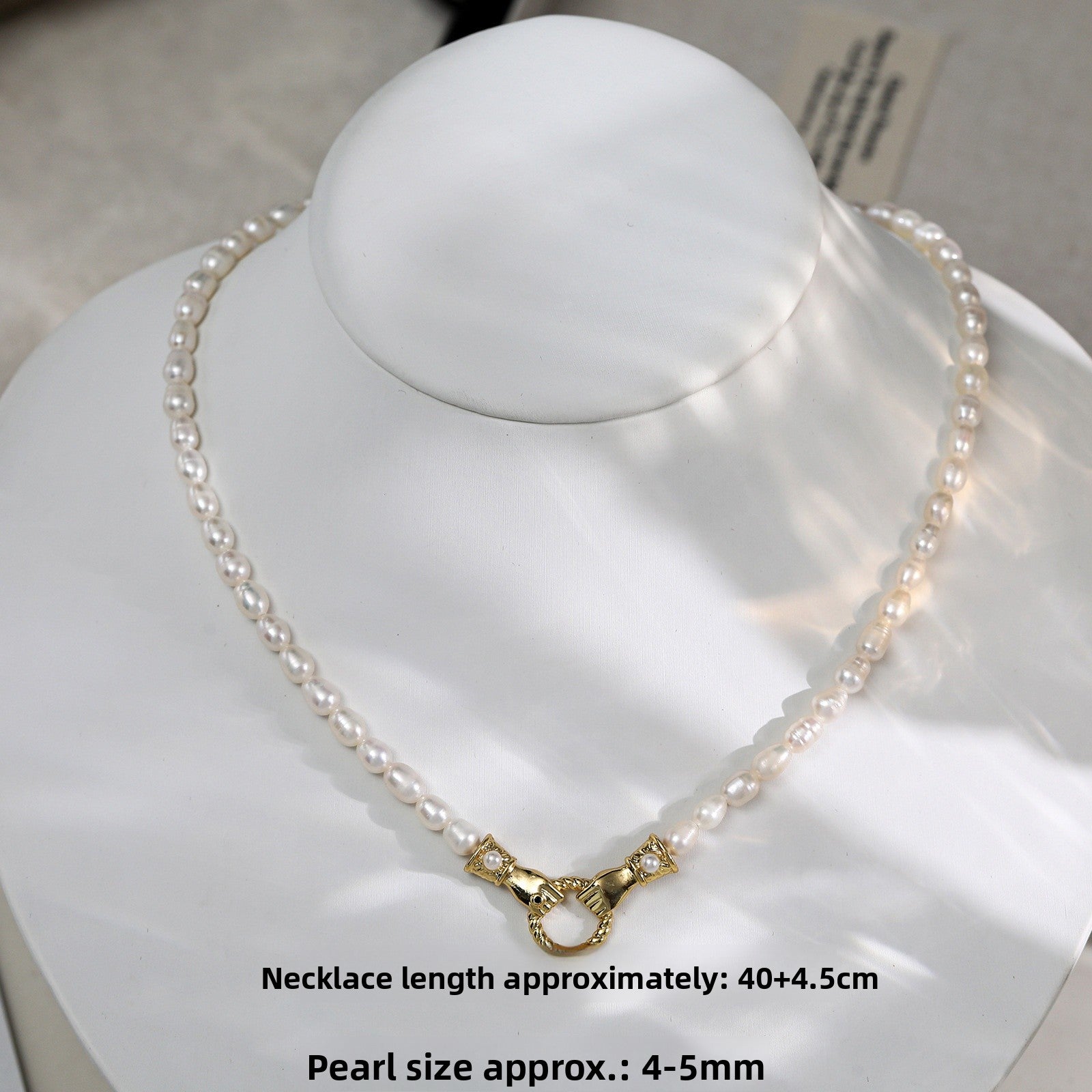 Freshwater Pearl Necklace With 5-6mm Near-Round Pearls In Copper Setting, Commute Style