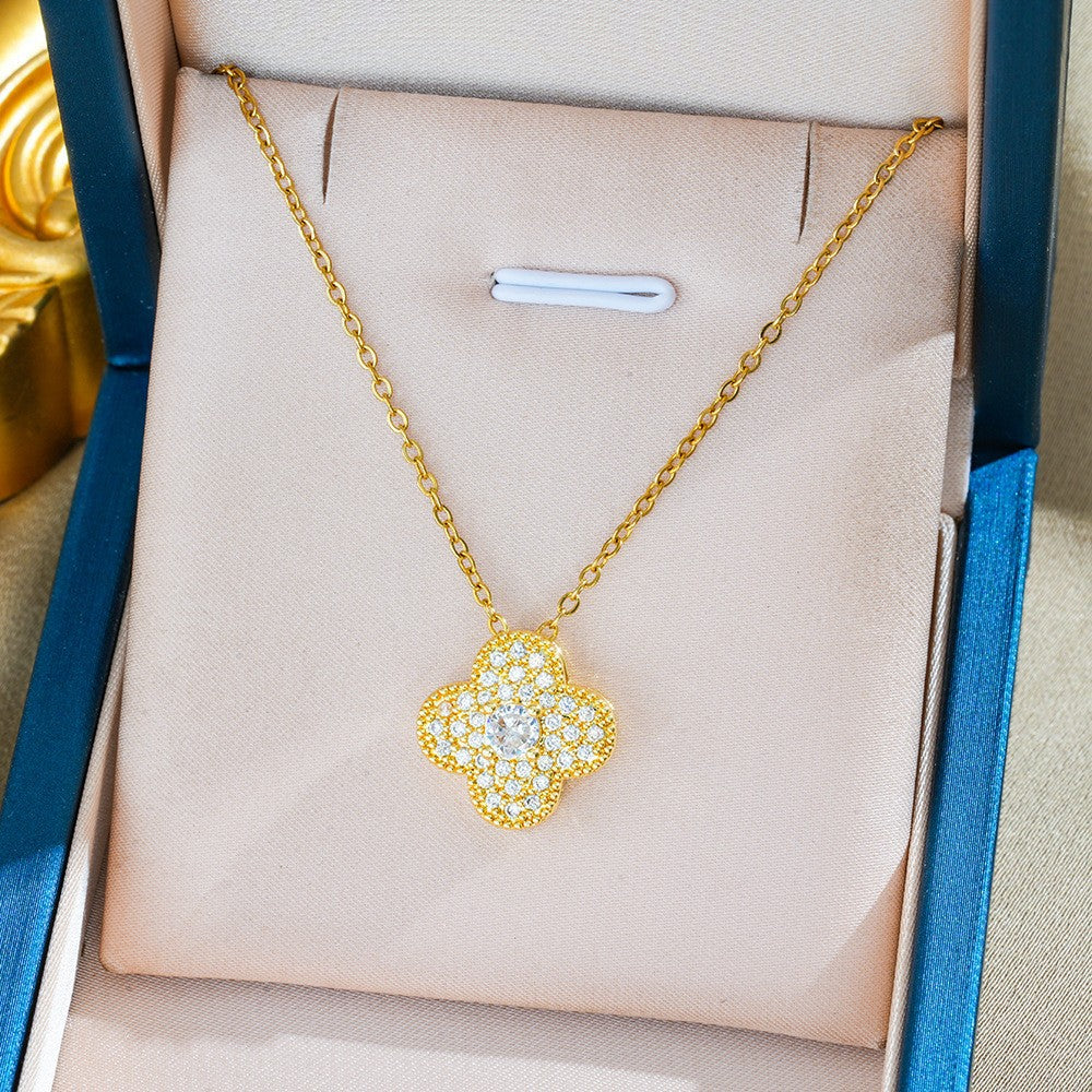 Heart Shape Necklace For Women In Titanium Steel With Zircon Inlay, Featuring PVD Coated 18K Real Gold Plated Copper Pendant