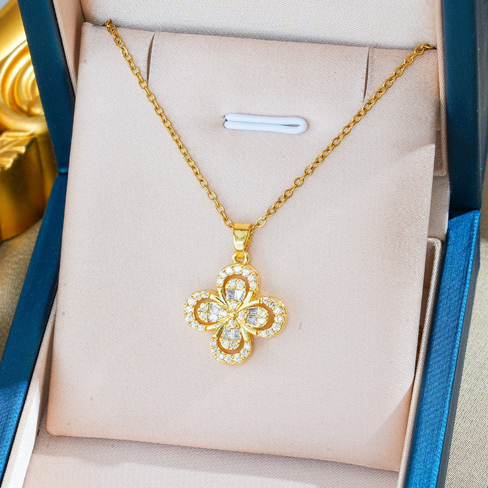 Heart Shape Necklace For Women In Titanium Steel With Zircon Inlay, Featuring PVD Coated 18K Real Gold Plated Copper Pendant