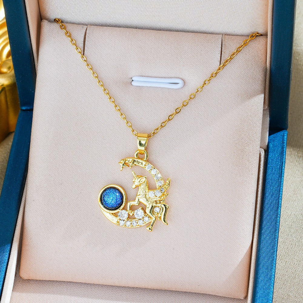 Heart Shape Necklace For Women In Titanium Steel With Zircon Inlay, Featuring PVD Coated 18K Real Gold Plated Copper Pendant