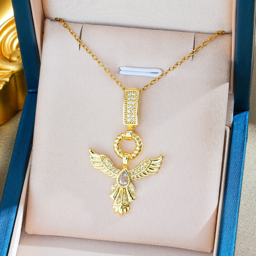 Heart Shape Necklace For Women In Titanium Steel With Zircon Inlay, Featuring PVD Coated 18K Real Gold Plated Copper Pendant