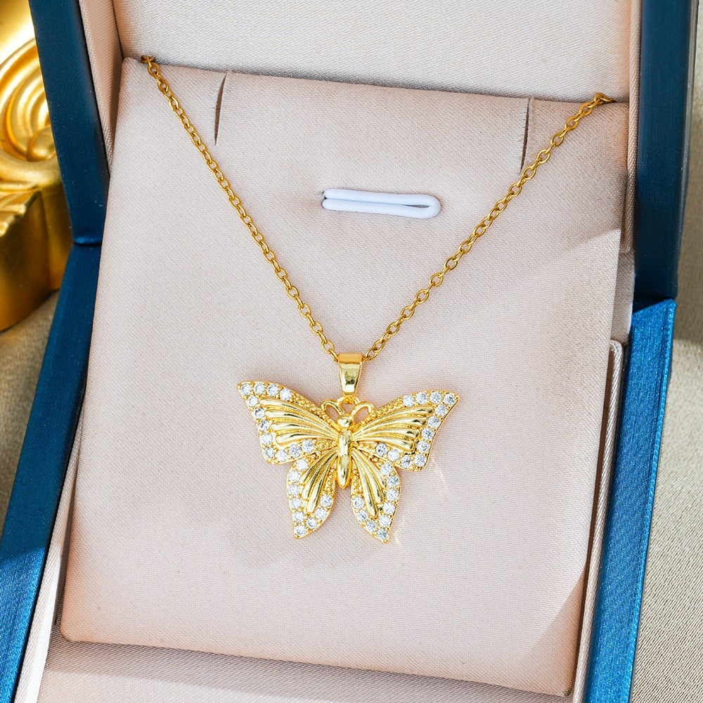 Heart Shape Necklace For Women In Titanium Steel With Zircon Inlay, Featuring PVD Coated 18K Real Gold Plated Copper Pendant