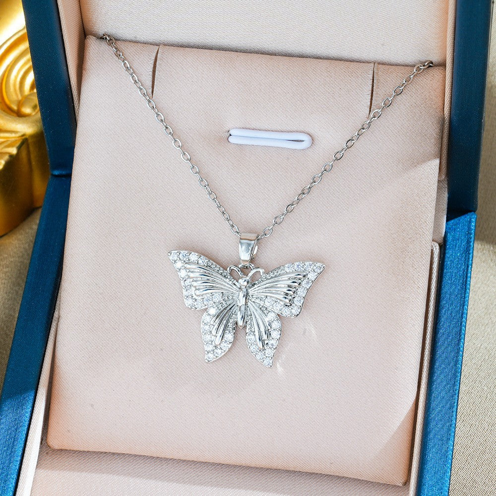 Heart Shape Necklace For Women In Titanium Steel With Zircon Inlay, Featuring PVD Coated 18K Real Gold Plated Copper Pendant