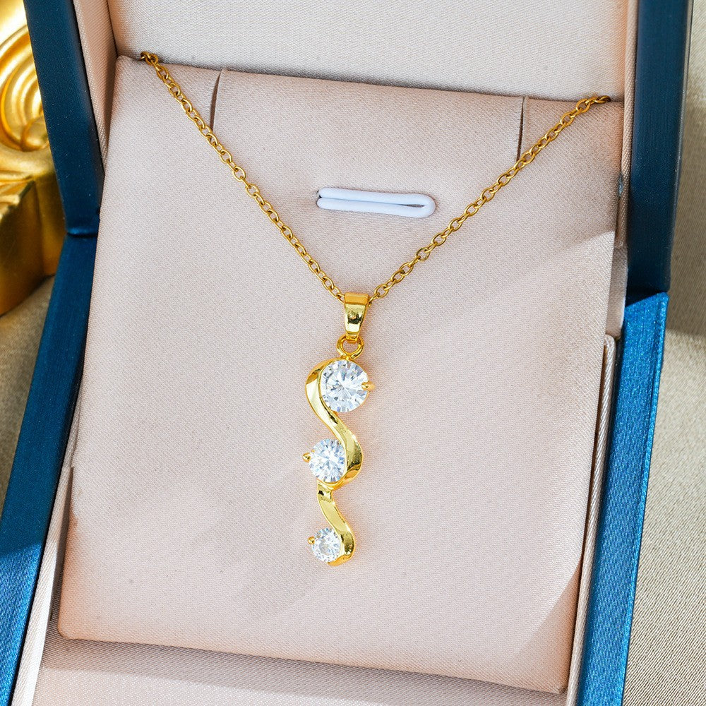 Heart Shape Necklace For Women In Titanium Steel With Zircon Inlay, Featuring PVD Coated 18K Real Gold Plated Copper Pendant