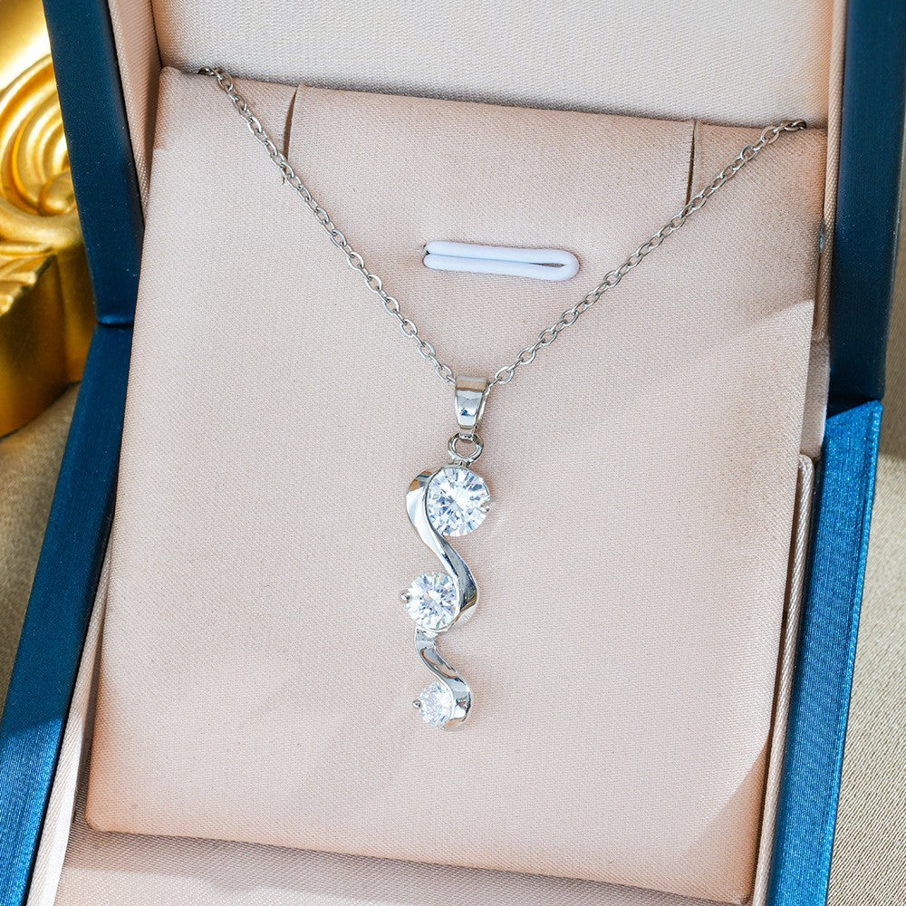 Heart Shape Necklace For Women In Titanium Steel With Zircon Inlay, Featuring PVD Coated 18K Real Gold Plated Copper Pendant