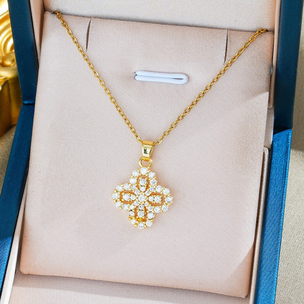 Heart Shape Necklace For Women In Titanium Steel With Zircon Inlay, Featuring PVD Coated 18K Real Gold Plated Copper Pendant