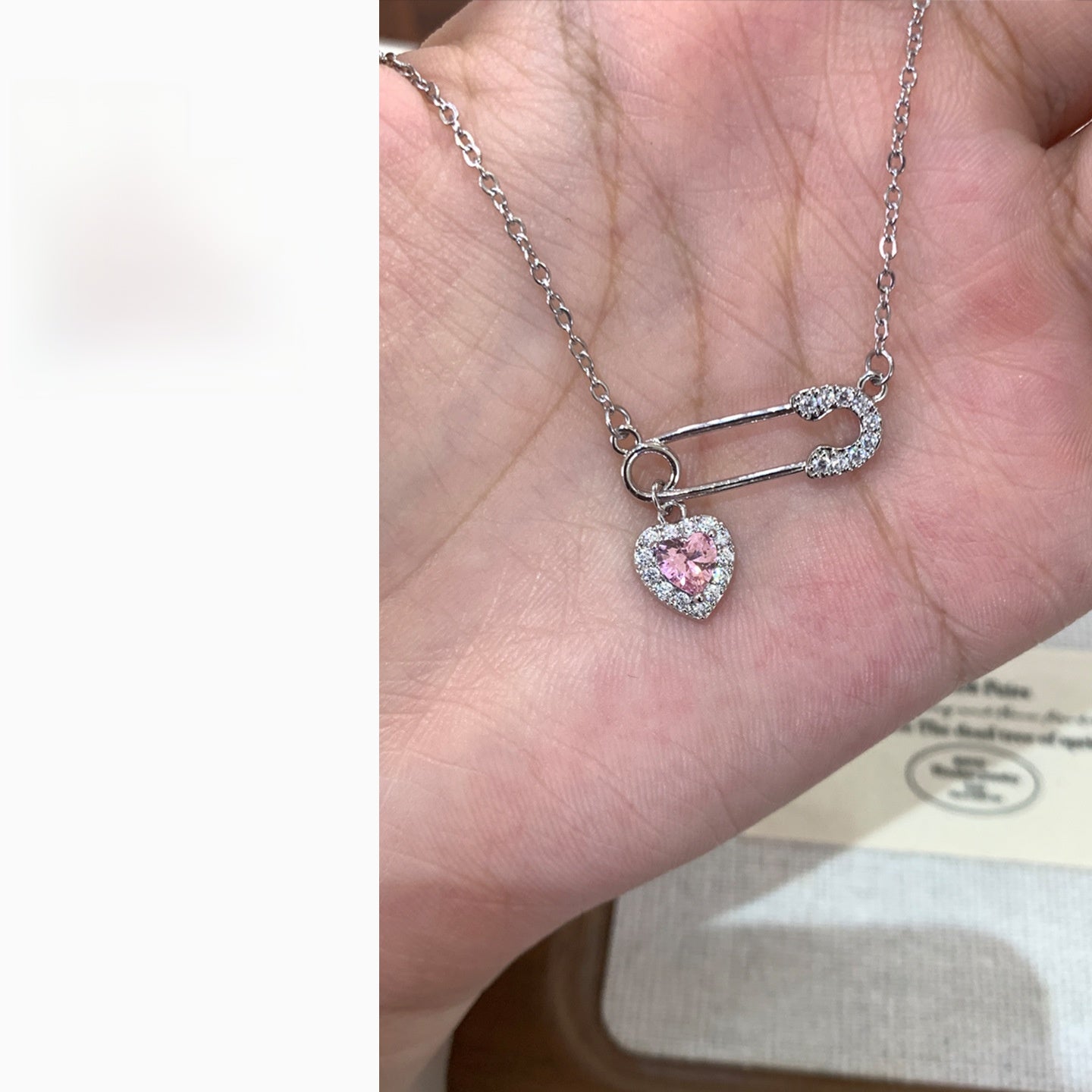 Heart Shape Pendant Necklace For Women In White Titanium Steel With Zircon Inlay And Real Gold Plated Paperclip Chain