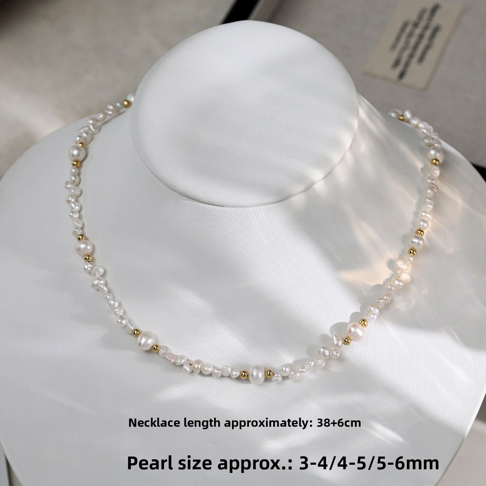 Freshwater Pearl Necklace With 5-6mm Near-Round Pearls In Copper Setting, Commute Style
