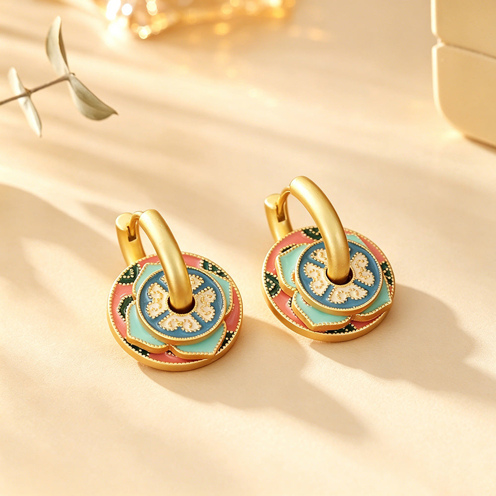 Multicolor Enamel Flowers Earrings For Women In Real Gold Plated Copper