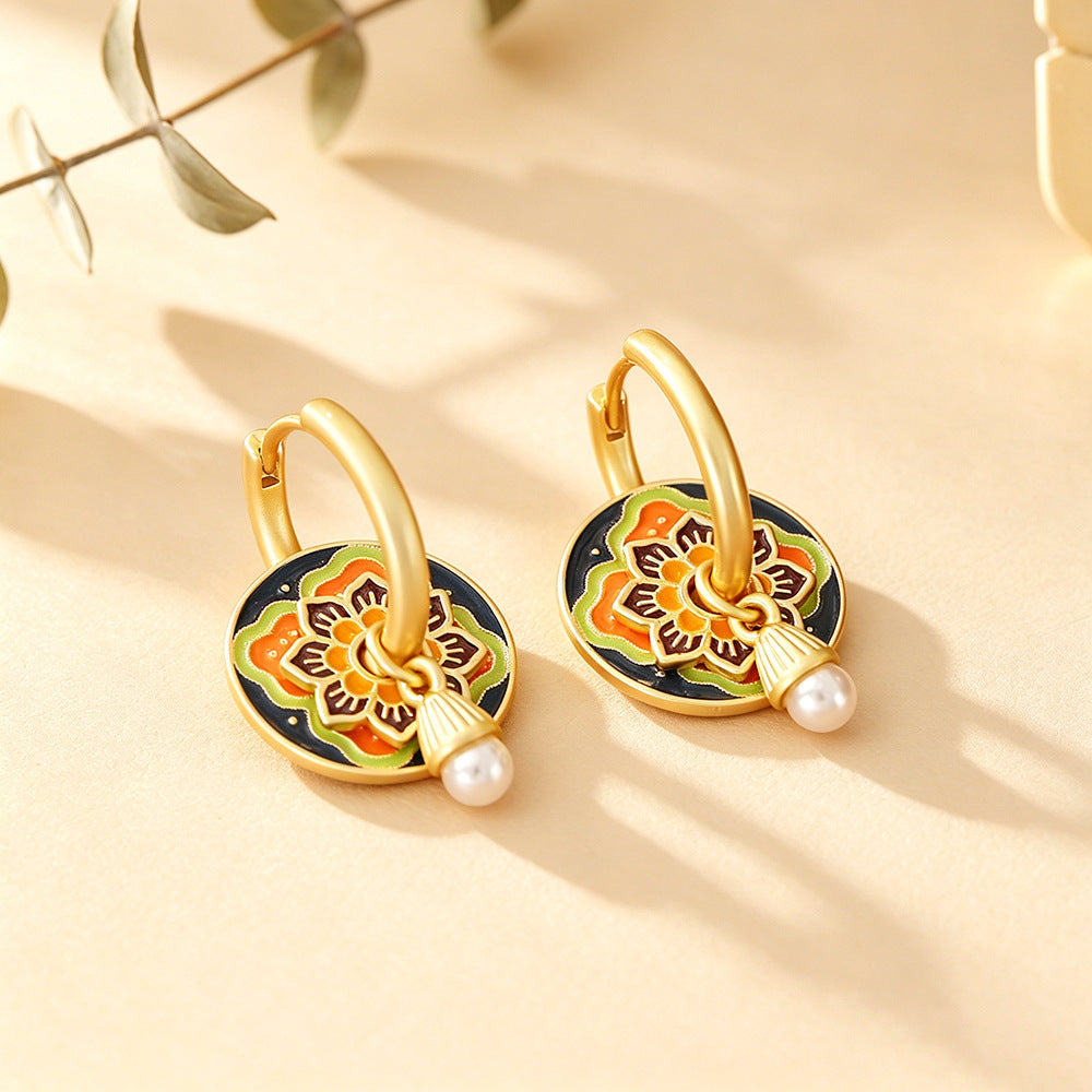 Multicolor Enamel Flowers Earrings For Women In Real Gold Plated Copper